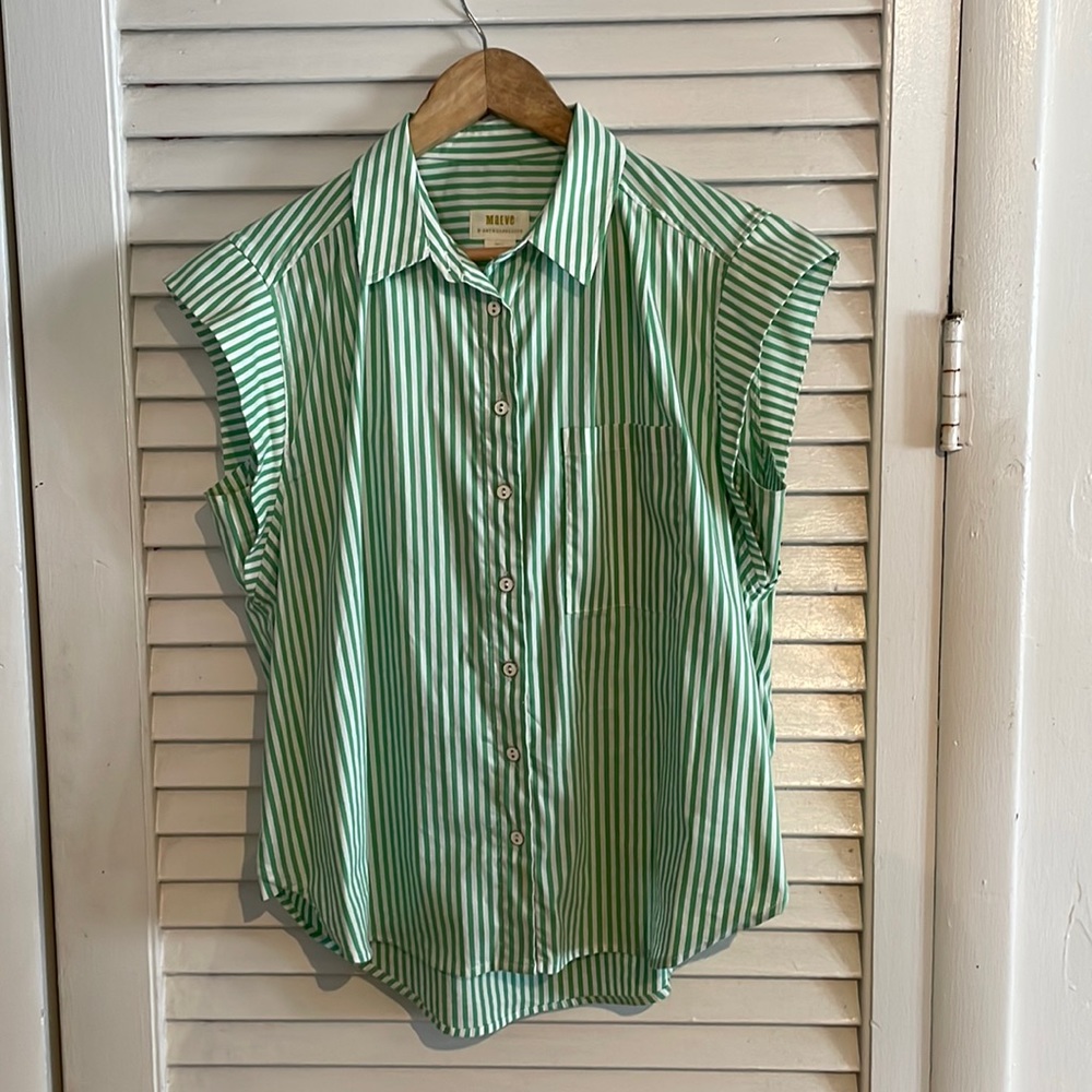 Maeve for Anthropologie blouse Green/white